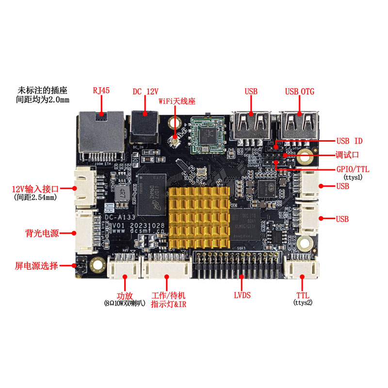 DC_A133 - Allwinner Android 12 Commercial Display Development Board - Front Interface Diagram.jpg