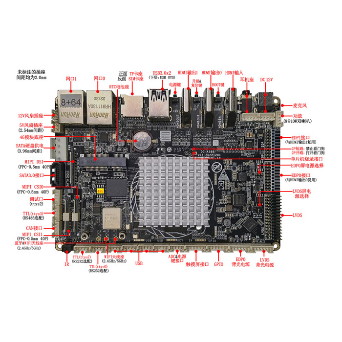 A588-rk3588国产安卓linux,星光麒麟，银河麒麟工业级开发主板-接口图.jpg